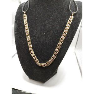 Headband Gold Tone Pink Rhinestone s